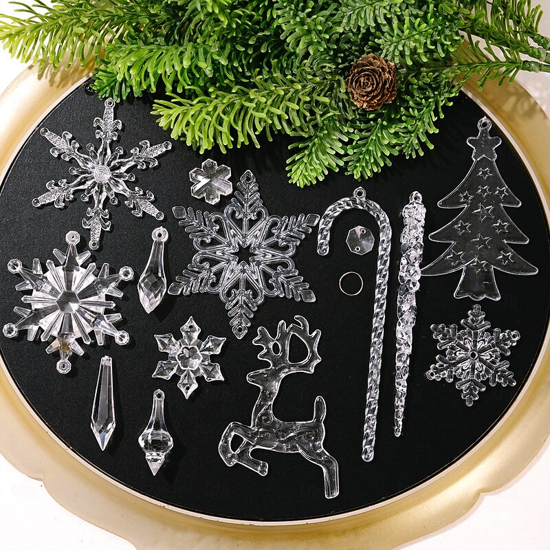 18pcs Christmas Tree Decoration Crystal Ornaments - Hanging Acrylic Christmas Snowflake Icicle Drop Crystal Ornaments for Xmas Tree Winter New Year Party Supplies4