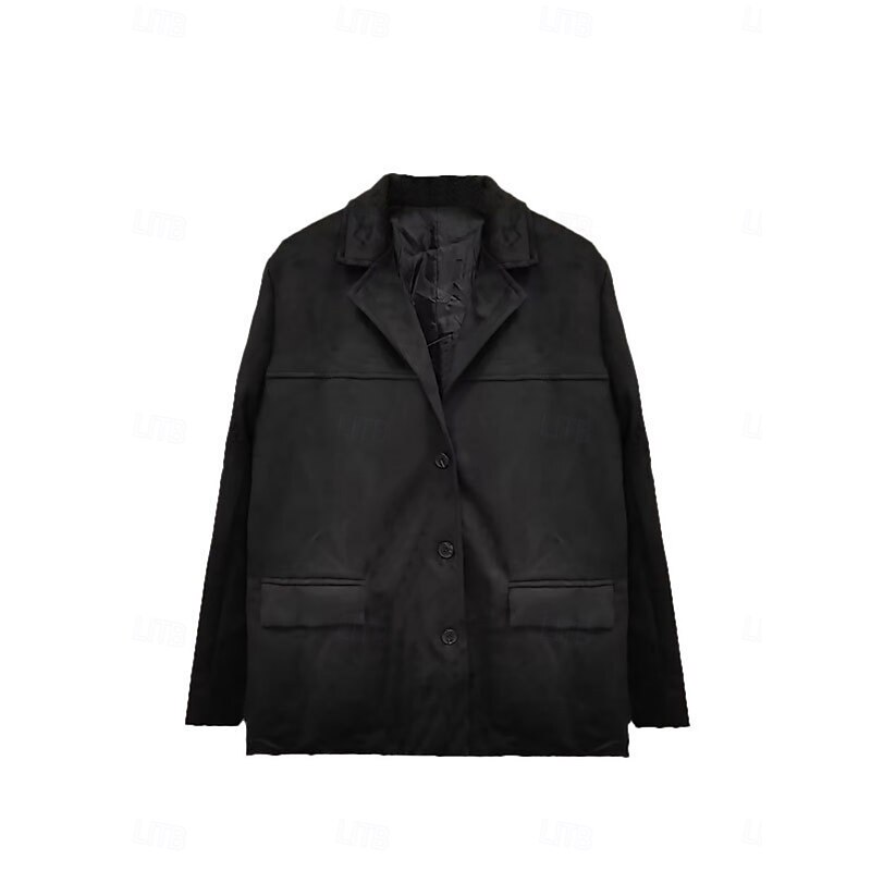 Women's Blazer Comfortable Breathable Pocket Vintage Casual Plain Office Street Casual Daily Wear Single Breasted Regular Turndown Loose Fit Long Sleeve Outerwear Black Brown Khaki Summer Spring3