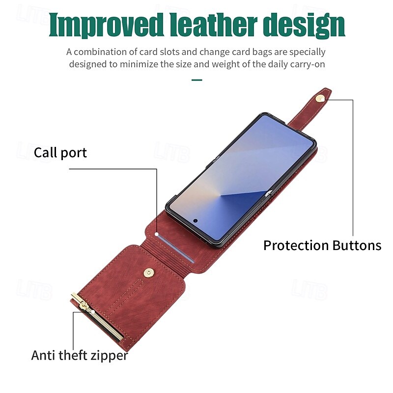 Phone Case For Samsung Galaxy Z Flip 7 Z Flip 6 Z Flip 5 Z Flip 4 Wallet Case with Lanyard Card Slot Shockproof TPU PU Leather3