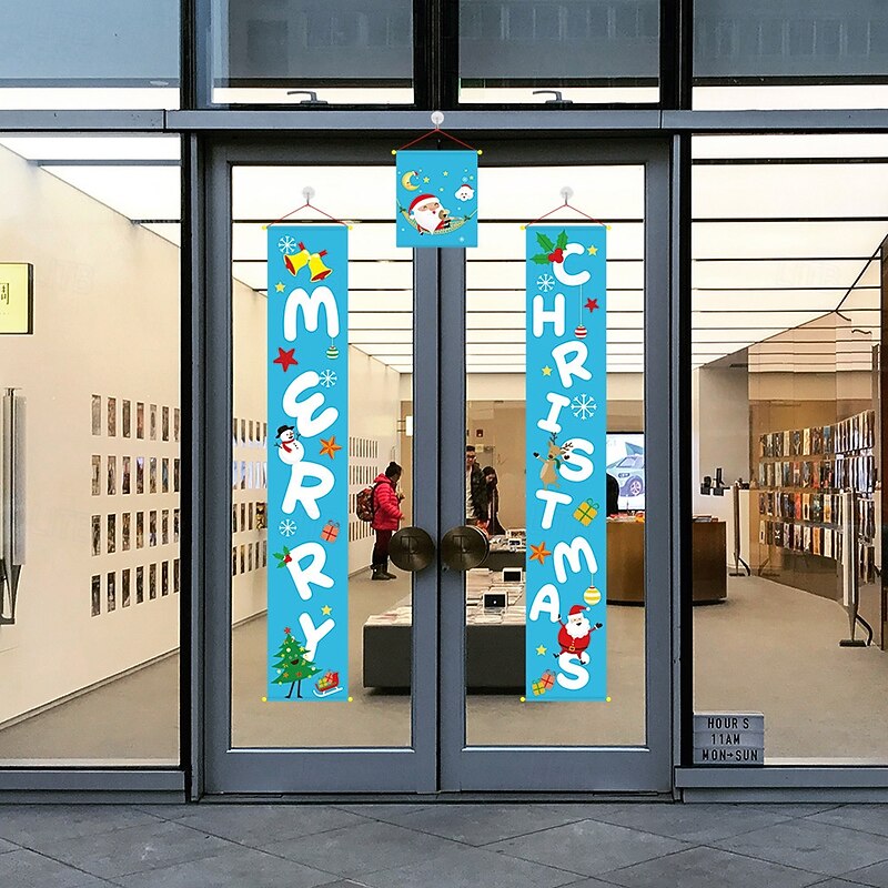 Christmas Porch Door Sign Xmas Welcome Banner Couplets Hanging Cloth Christmas Wall Decoration Door Hanging Banner Perfect Seasonal Home Decor Celebration Accessory for Christmas Party3