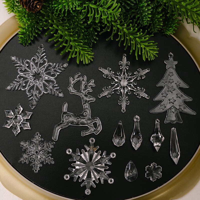 8pcs Christmas Tree Decoration Crystal Ornaments - Hanging Acrylic Christmas Snowflake Icicle Drop Crystal Ornaments for Xmas Tree Winter New Year Party Supplies3