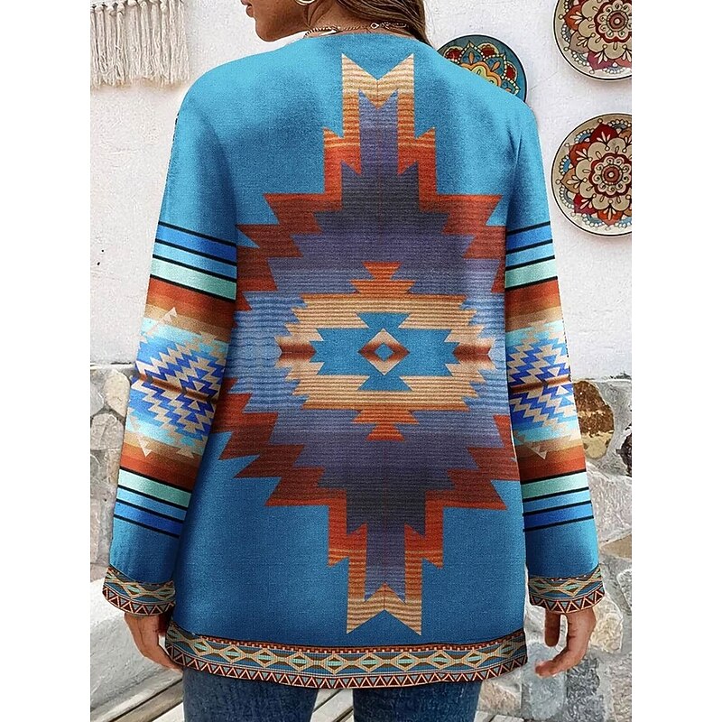 Women's Winter Coat Casual Jacket Warm Quick Dry Pocket Open Front Modern Geometric Casual Daily Casual Daily Short Crewneck Regular Fit Long Sleeve Outerwear Blue Purple Beige Spring Fall2