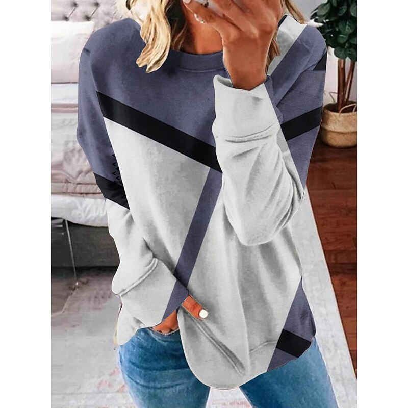 Women's Sweatshirts Graphic Geometric Vintage Casual Long Sleeve Crew Neck Regular Tops Dailywear Casual Print Blue Brown Dark Blue Gray Summer Spring Fall4