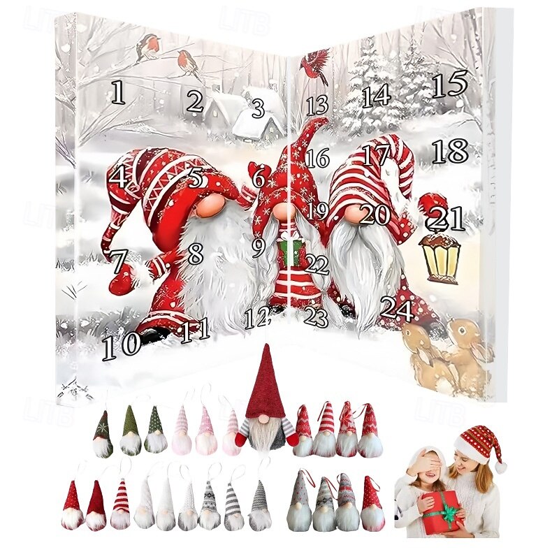 Christmas Advent Calendar with Gnome Doll Decorations, 24 Pieces Gnome Decor Ornaments Christmas Countdown Xmas Advent Calendar,Dwarf Ornaments , Christmas Vacation Advent Calendar Ornament for Kids