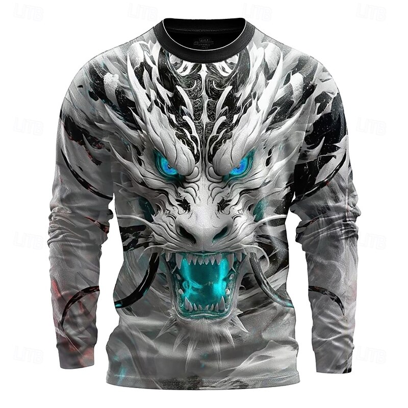 Men's Dragon 3D T Shirt Long Sleeve T shirt 3D Print Crew Neck Shirt Fashion Fantasy Street Casual Daily Red Blue Summer Spring Clothing Apparel S M L XL XXL XXXL