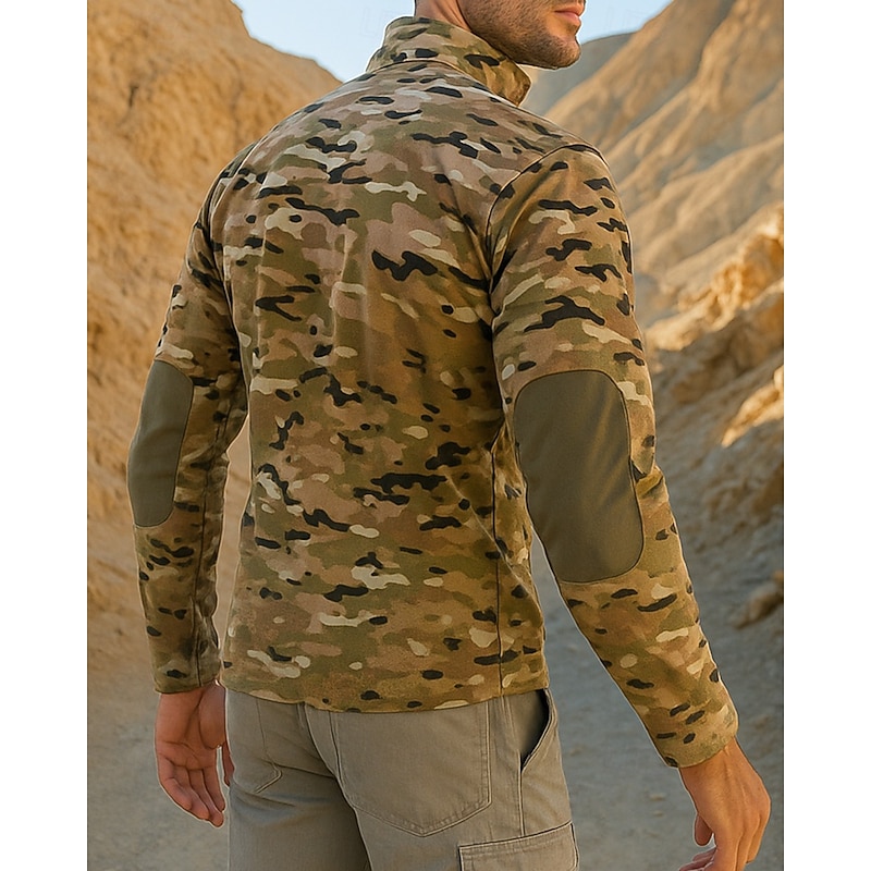 Men's Combat Shirt Fleece Sweatshirt Quarter Zip Sweatshirt Winter Outdoor Thermal Warm Top Hunting Fishing Climbing Camouflage2