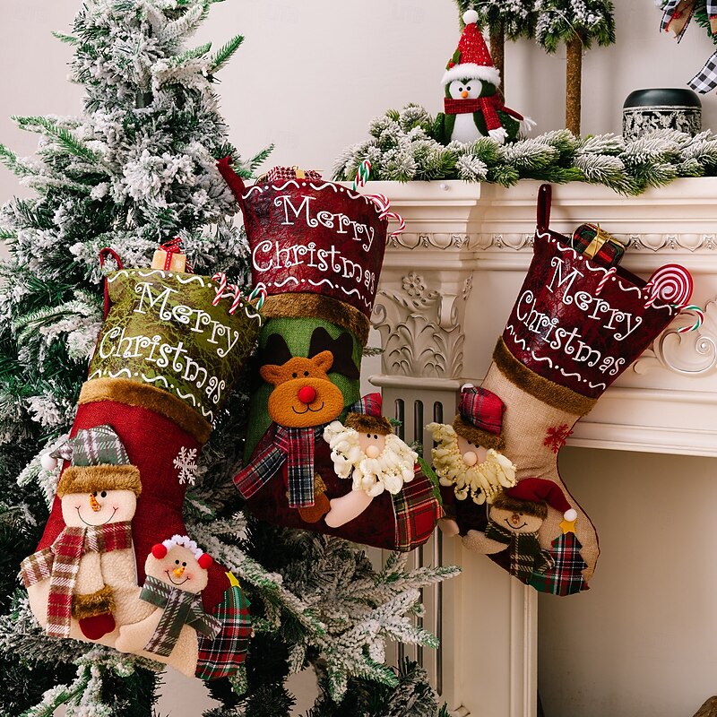 Christmas Stocking 3D Cartoon Santa Claus Sock Large Christmas Gift Bag for Kids Festive Holiday Decoration Perfect Seasonal Home Ornament and Party Accessory4