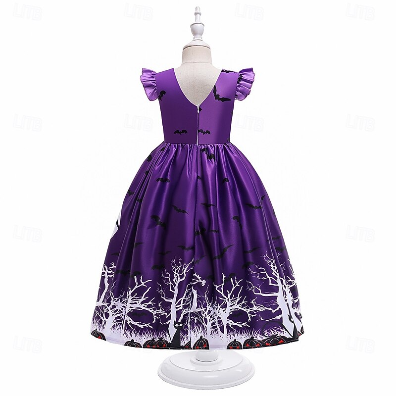 Kids Girls' Party Dress Graphic Geometric Sleeveless Special Occasion Halloween Party Princess Polyester Party Dress Summer Spring 3-12 Years Multicolor Purple4