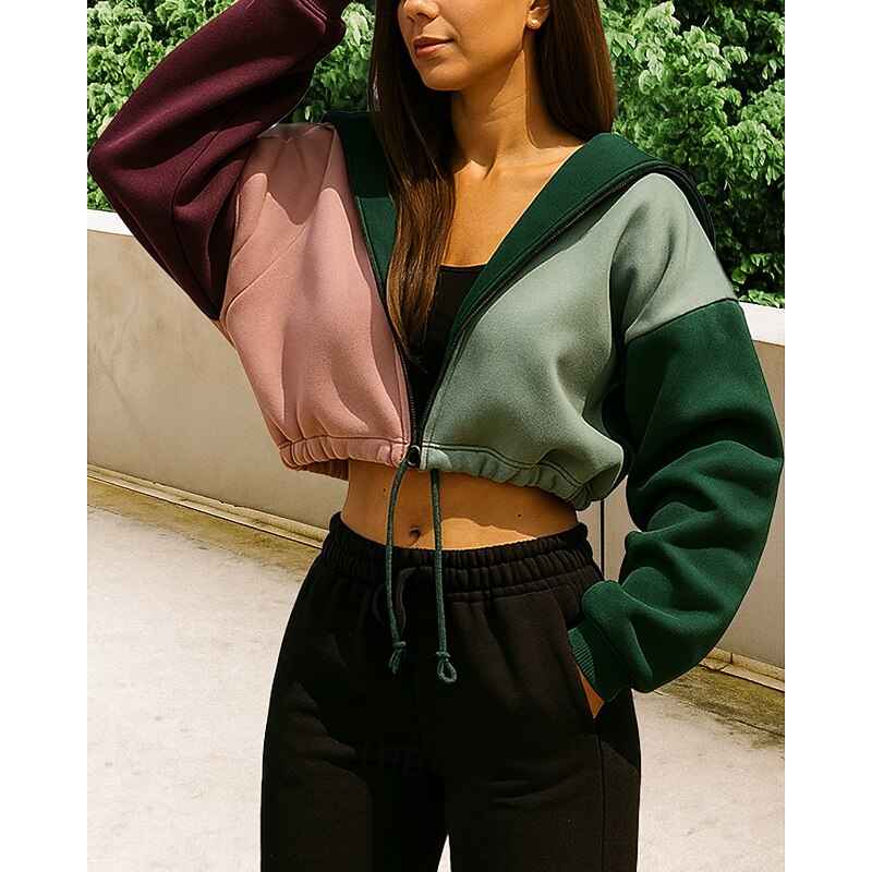 Women's Tracksuit Sweatpants Sportswear Drawstring Color Block Clothing Suit Fall & Winter Black Cotton Outdoor Travel Sports Fashion Long Sleeve Sport Activewear Micro-elastic