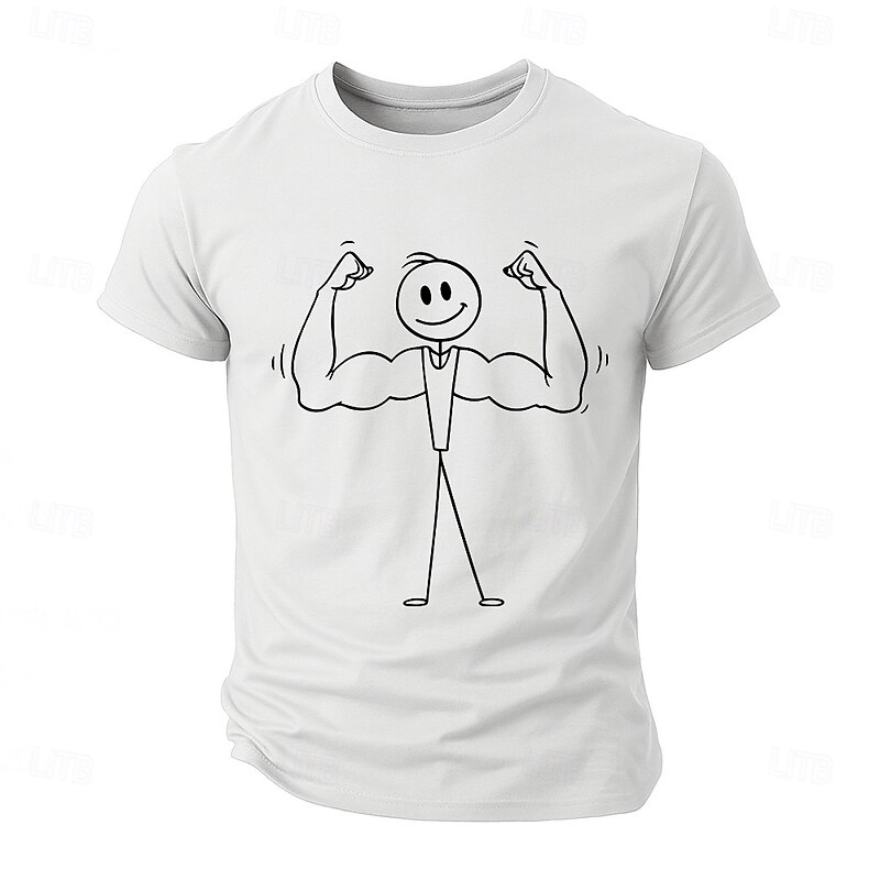 Men's Funny Gym Graphic T-Shirt | Stick Figure Muscle Flex Short Sleeve4