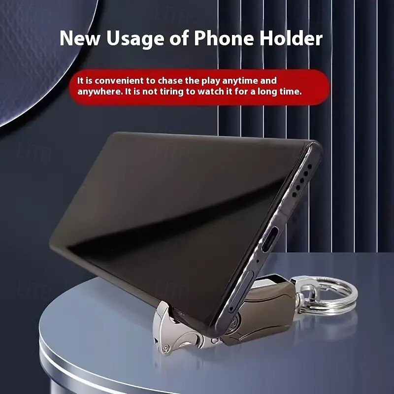 2 Pack Keychain Fidget Spinner Ring 5 in 1 – Stylish Zinc Alloy Multifunctional Keychain with Box Cutter, Bottle Opener, Phone Stand, Uncoated Precious Metal Clip, Durable EDC Gear for Men4