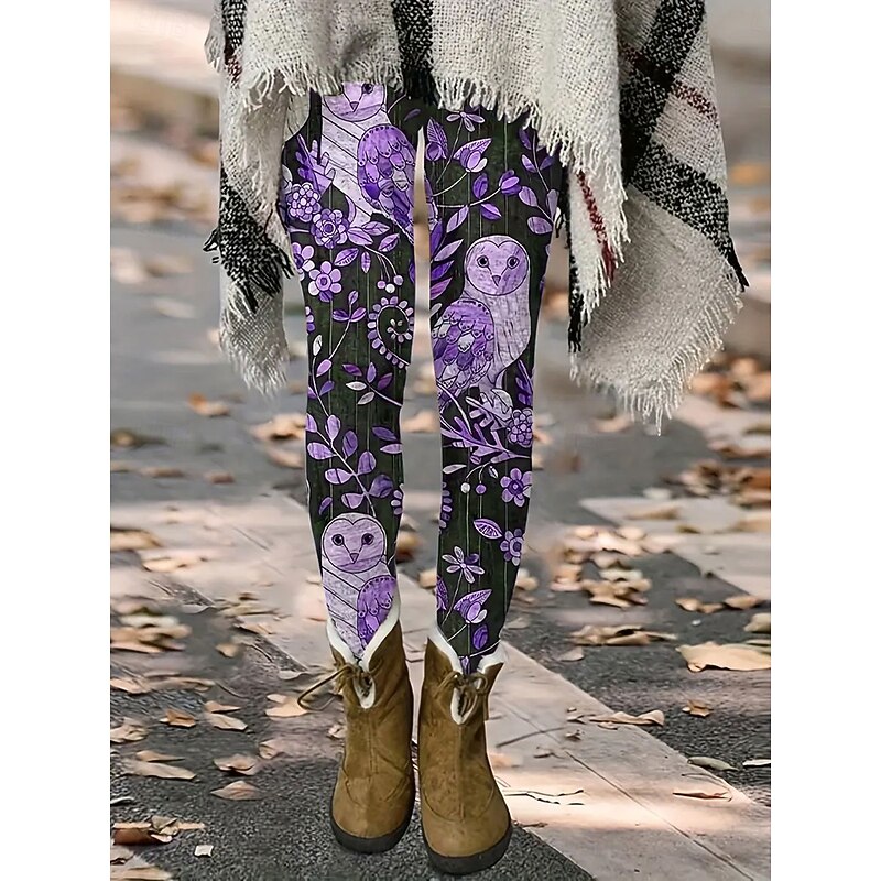 Women's Leggings Vacation Vintage Fashion Full Length High Waist Graphic Animal Printing Thermal Warm Soft Breathable Stretchy Formal Outdoor Vacation Blue Green off-white ash-colored Spring Fall4