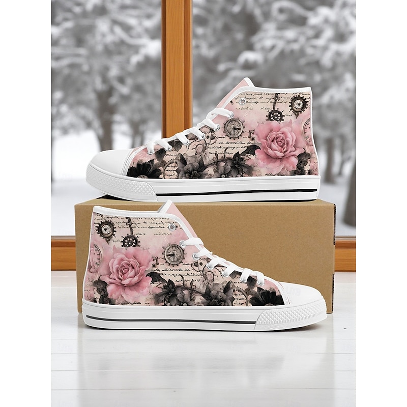 Women's Colorful Print High Top Canvas Sneakers – Street Style Casual Shoes for Everyday Wear, Travel and Urban Outings