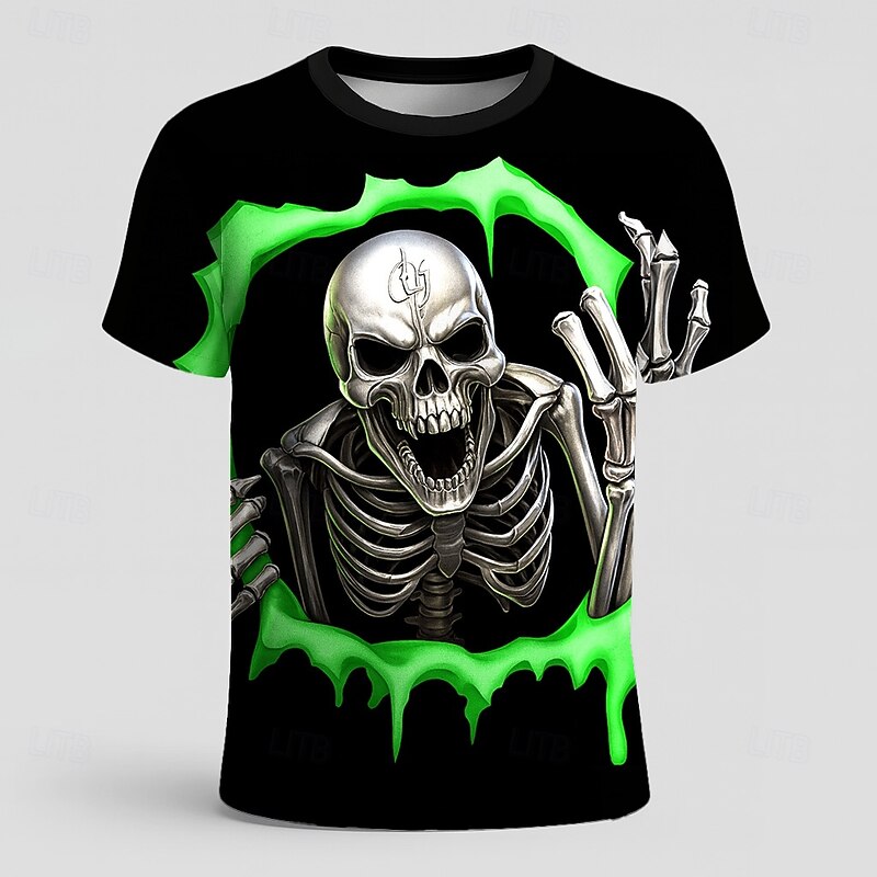 Halloween Men's Skull 3D T Shirt Short Sleeve T shirt 3D Print Crew Neck Shirt Exaggerated Designer Horror Party Street Holiday Red Royal Blue Blue Summer Spring All Seasons Clothing Apparel S M L XL3