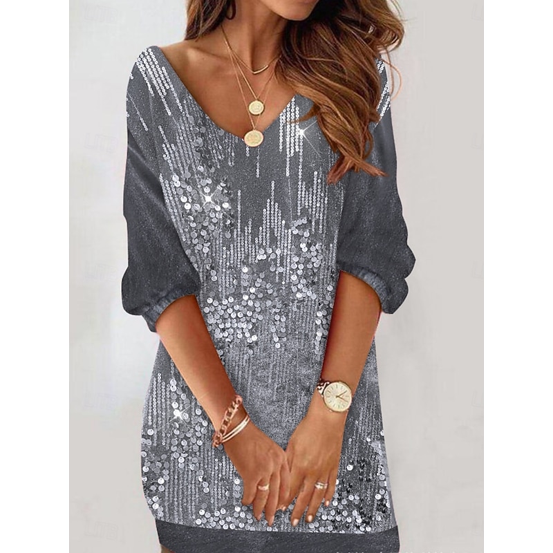 Women's Mini Dress Casual Dress Winter Dress Shift Dress Fashion Modern Daily Beach Weekend Regular Fit Pure Color Long Sleeve V Neck Pink Gray Summer Spring Fall Autumn