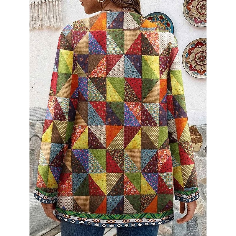 Women's Winter Coat Casual Jacket Warm Quick Dry Pocket Open Front Modern Floral Casual Daily Casual Daily Long Crewneck Regular Fit Long Sleeve Outerwear Pink Green Spring Fall2