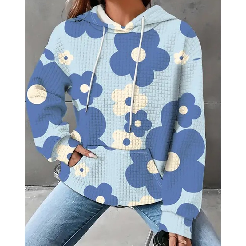 Women's Pullover Hoodie Sweatshirt Floral Butterfly Streetwear Casual Long Sleeve Hooded Regular Tops Holiday Going out Pocket Print Black White Blue Light Blue Fall Winter