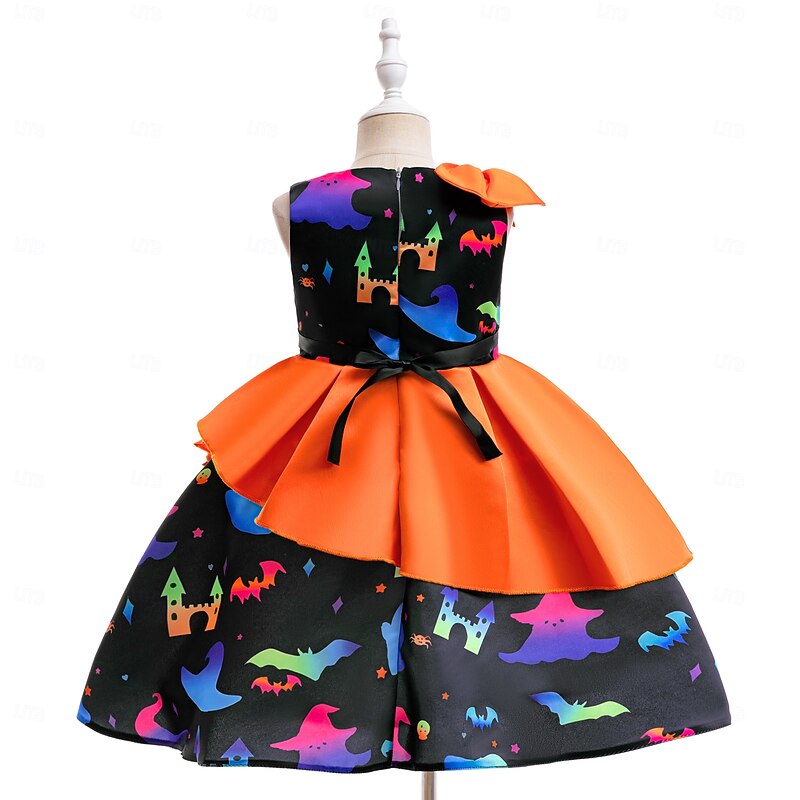 Kids Girls' Party Dress Graphic Sleeveless Special Occasion Halloween Party Princess Polyester Party Dress Summer Spring 3-10 Years Orange2
