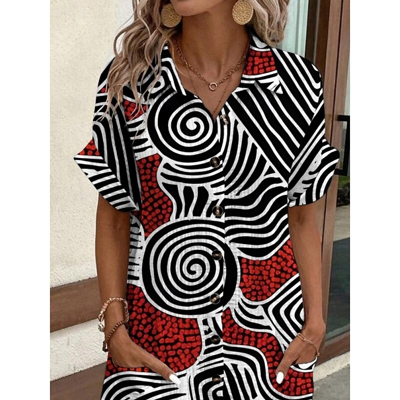 Women's Mini Dress Shirt Dress Casual Dress Print Dress Fashion Modern Daily Beach Weekend Regular Fit Geometric Short Sleeve Shirt Collar Black Summer Spring Fall Autumn2