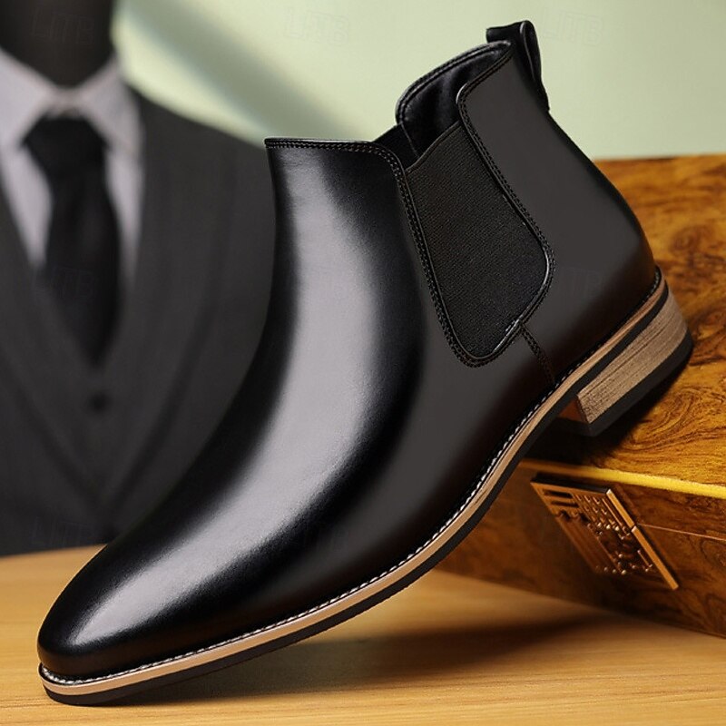 Men's Brown Leather Chelsea Boots Slip-On Ankle Dress Shoes – Classic Business Casual Footwear for Office, Wedding and Formal Occasions3