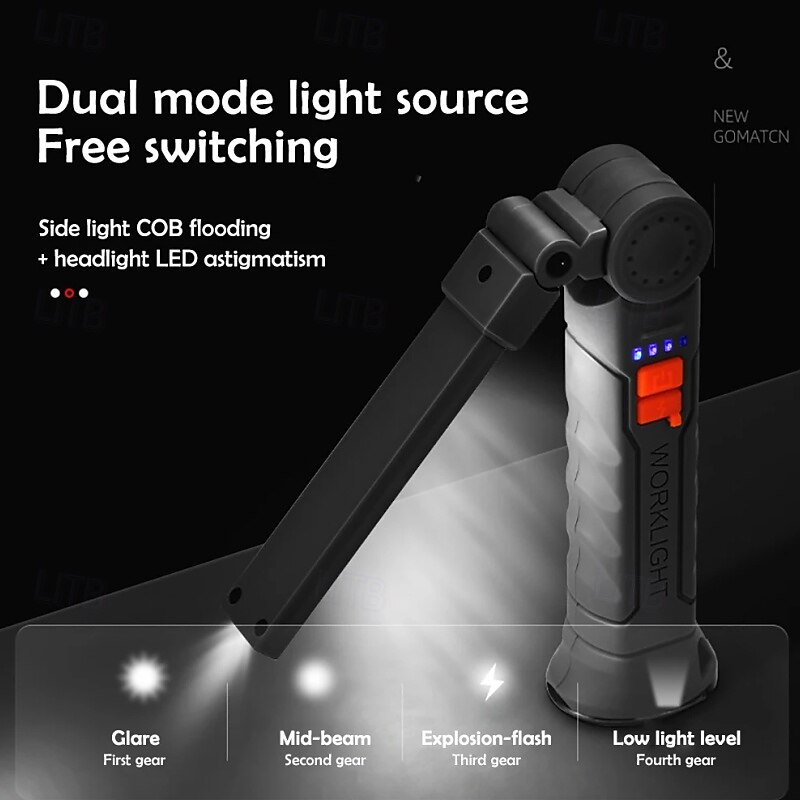 Rechargeable Work Lights LED Folding Flashlight with Magnetic Base COB Light 360Rotate Car Repair Home Garage Emergency Camping2