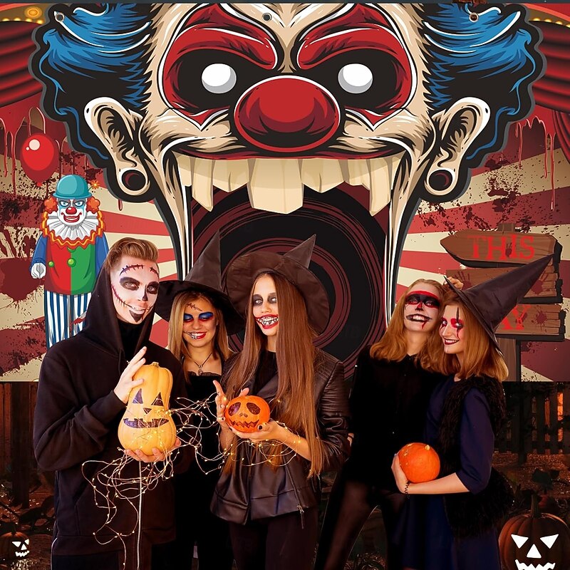 Halloween Tapestry Garage Door Cover Large Hanging Backdrop Clown Dark Punk Gothic Style Party Outdoor Shooting Backgrounds Yard Haunted House Home Decor2