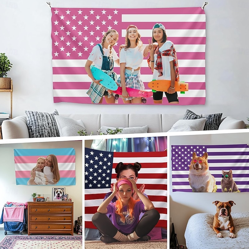 Custom Pink American Flag - Personalized Text/Photo/Logo Funny Tapestry Poster For Decorating Clubs Concerts Bars University Dormitories Bedrooms Gifts for birthdays Valentine's Day graduations3