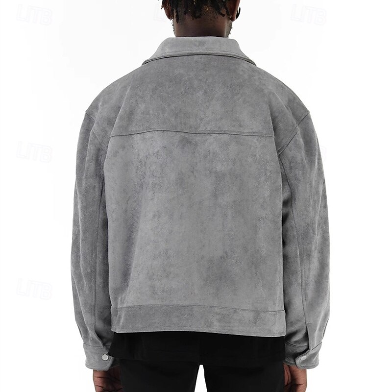 Men's Faux Suede Jacket Cargo Jacket Casual Jacket Vacation Daily Warm Pocket Fall Winter Plain Fashion Classic Lapel Regular Black Brown Gray Jacket3