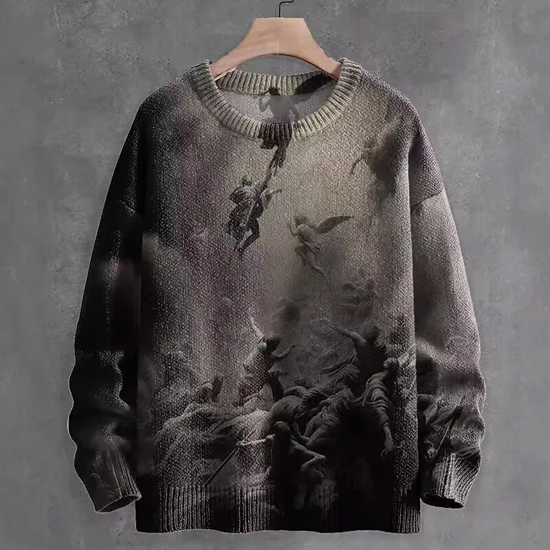 Halloween Men's Ghost Pullover Sweater Jumper Knitwear Crewneck Casual Dark Street Daily 3D Print Knitting Keep Warm Long Sleeve Spring Fall Winter Black Blue Brown3