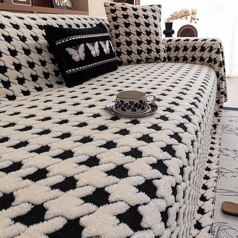 Houndstooth Couch Cover for Pets, Pet Friendly All-Season Full-Cover Sofa Throw Blanket, Non-Slip Scratch Resistant Decorative Sofa Protector for Living Room4