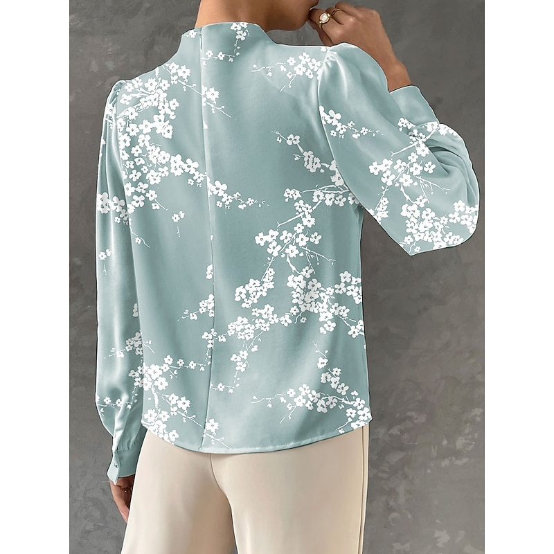 Women's Blouse Floral Graphic Elegant Stylish Basic Long Sleeve High Neck Regular Tops Daily Print Pink Orange Beige Light Blue Spring Fall2