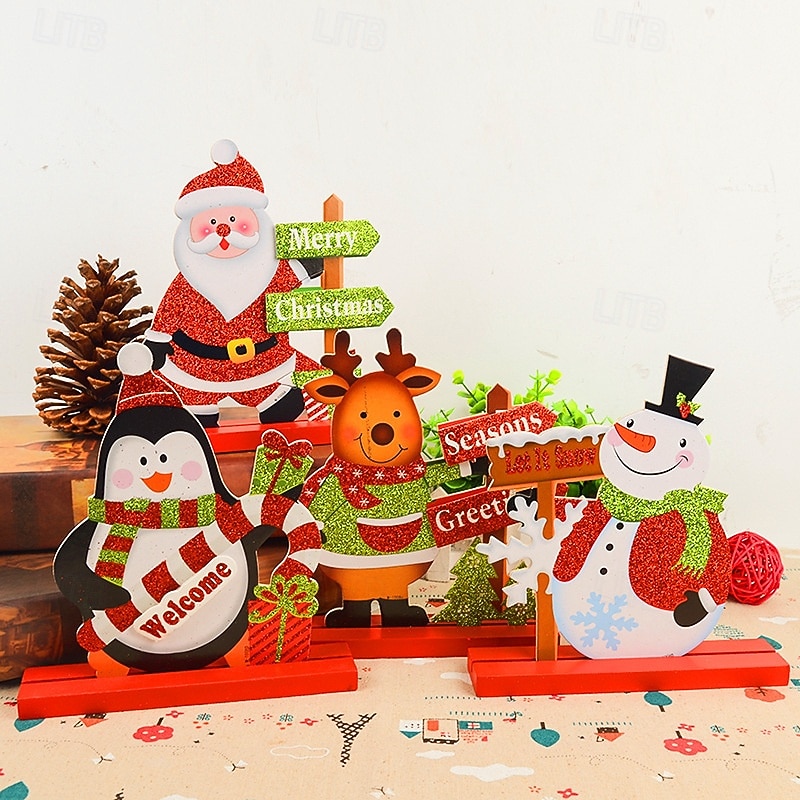 Christmas Wooden Santa Tabletop Ornament Reindeer and Snowman Bar Counter Decoration Festive Holiday Wooden Display Perfect Seasonal Home Party Desk Decor Accessory