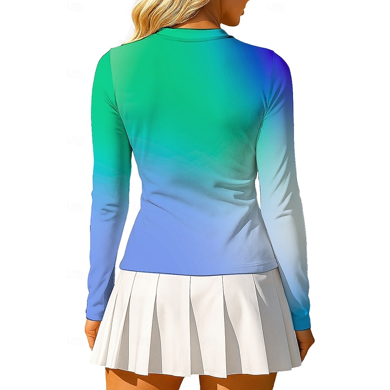 Women's Gradient Tops Sport Shirt Tennis Shirt Tennis Top Long Sleeve Zipper Floral UPF50+ UV Resistant High Elasticity Moisture Wicking Breathable Volleyball Tennis Golf Crew Neck Round Tee Tshirt3