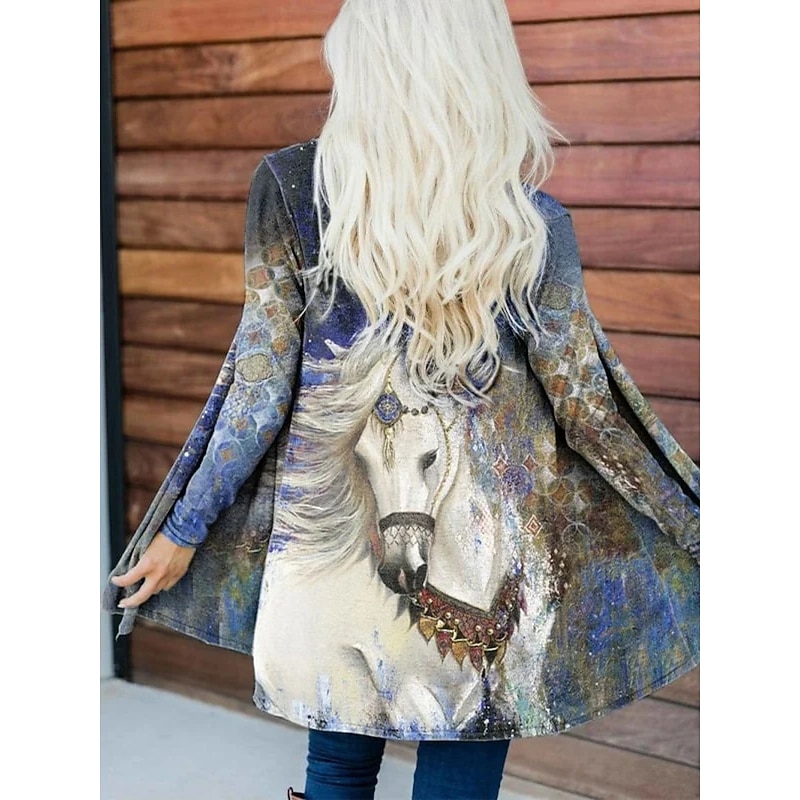 Women's Casual Jacket Warm Comfortable Irregular Hem Open Front Elegant Vintage Fashion Modern Animal Street Casual Athleisure Daily Long Collarless Loose Fit Long Sleeve Outerwear White Blue Brown4