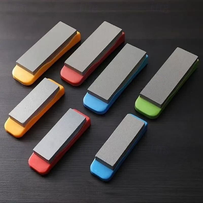 2PCS Double-Sided Sharpening Stones with High Hardness – Non-Slip Plastic Base Manual Knife Sharpeners for Kitchen Knives, Random Colors2