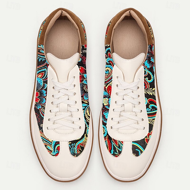 Men's White Jacquard Sneakers with Floral Design – Comfortable and Stylish Casual Shoes for Everyday & Special Occasions4