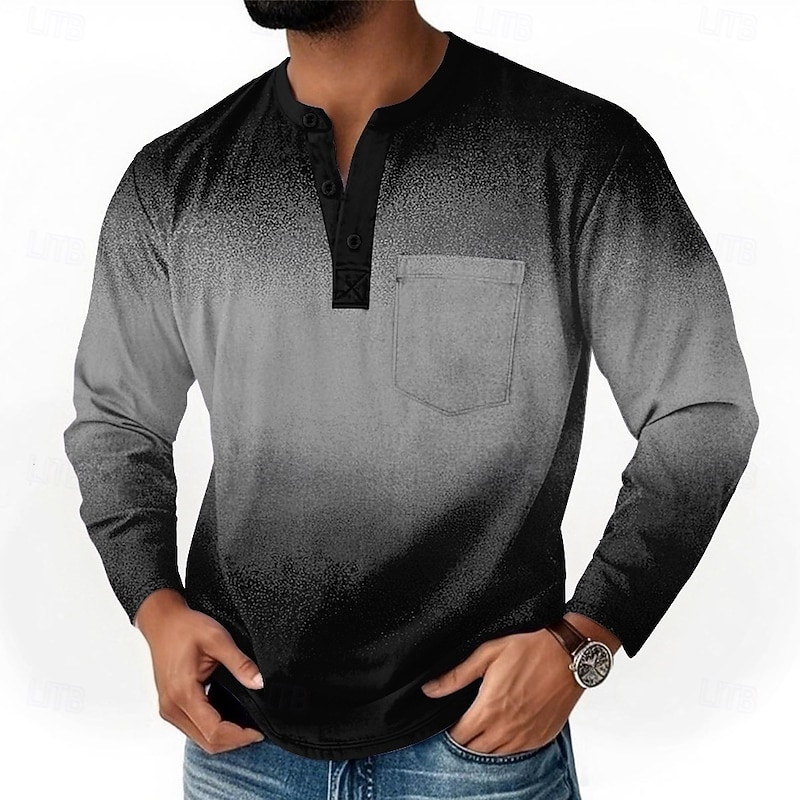 Men's Gradient Vintage Henley Shirt T shirt Tee Long Sleeve Retro Vintage Casual Casual Spring Fall All Seasons Grey Blue Purple Orange Henley Henley T-Shirt4