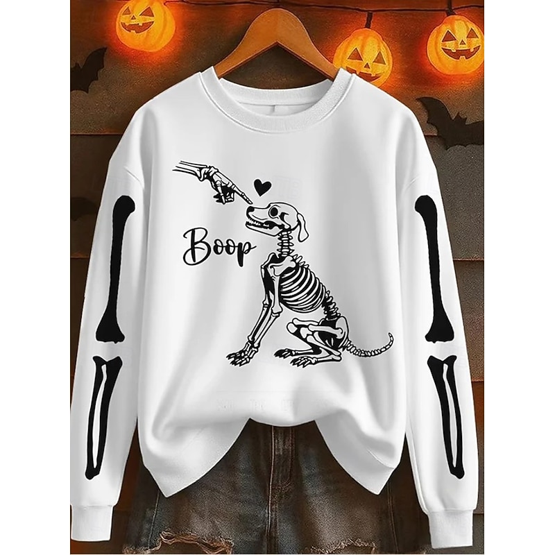 Halloween Women's Pullover Sweatshirt Ghost Graphic Animal Cat Fashion Casual Long Sleeve Crew Neck Round Neck Regular Tops Street Dailywear Casual Print Black White Pink Orange Dark Blue Fall Winter4