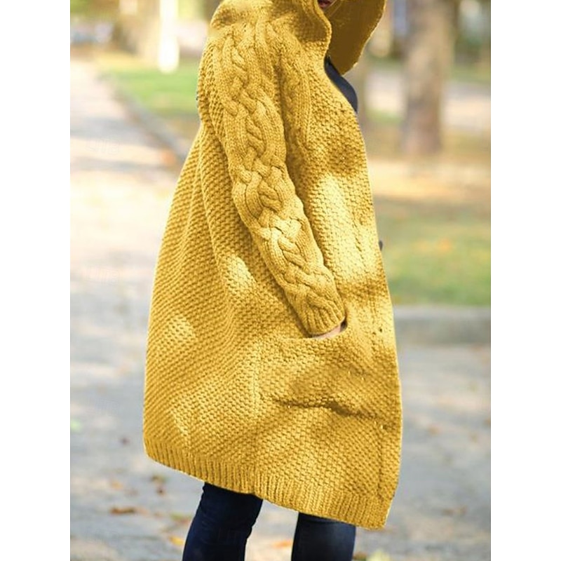 Women's Winter Coat Comfortable Breathable Pocket Fashion Daily Plain Outdoor Casual Daily Single Breasted Long Hooded Regular Fit Long Sleeve Outerwear Black Yellow Khaki Spring Fall3