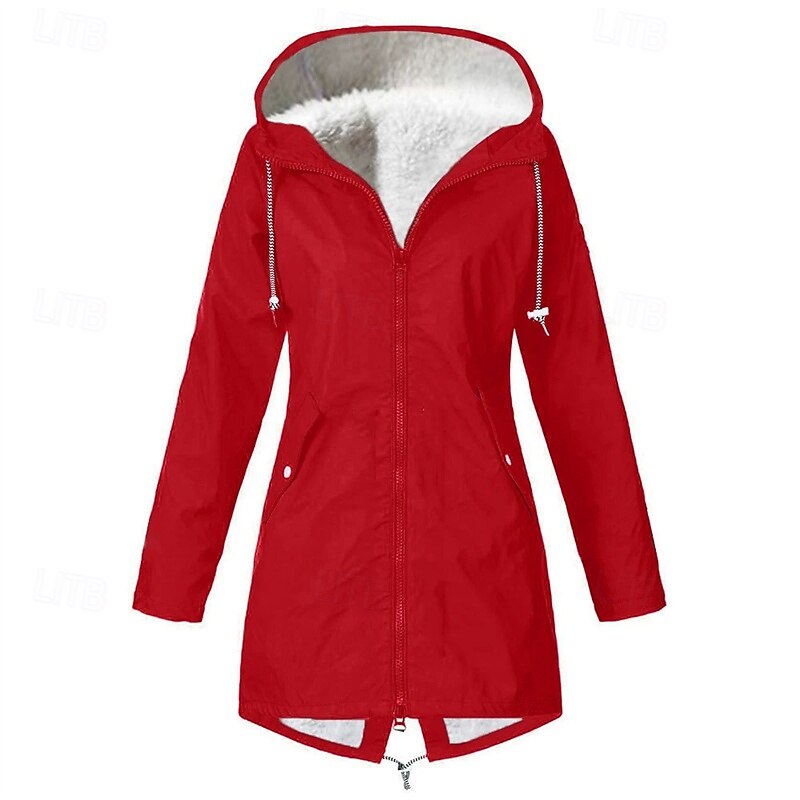 Women's Trench Coat Waterproof Rain Jackets Rain Coats Waterproof Windproof Zipper Pocket Fashion Outdoor Plain Going out Weekend Zipper Regular Hooded Regular Fit Long Sleeve Outerwear Black Pink Red2