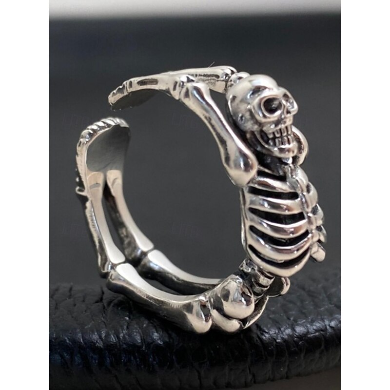 Women's Halloween Skeleton Hug Ring — Adjustable Open Wrap Band, Silver-Tone Alloy Gothic Punk Skull & Bones Design, Statement Jewelry for Costume Parties, Cosplay & Night Out4