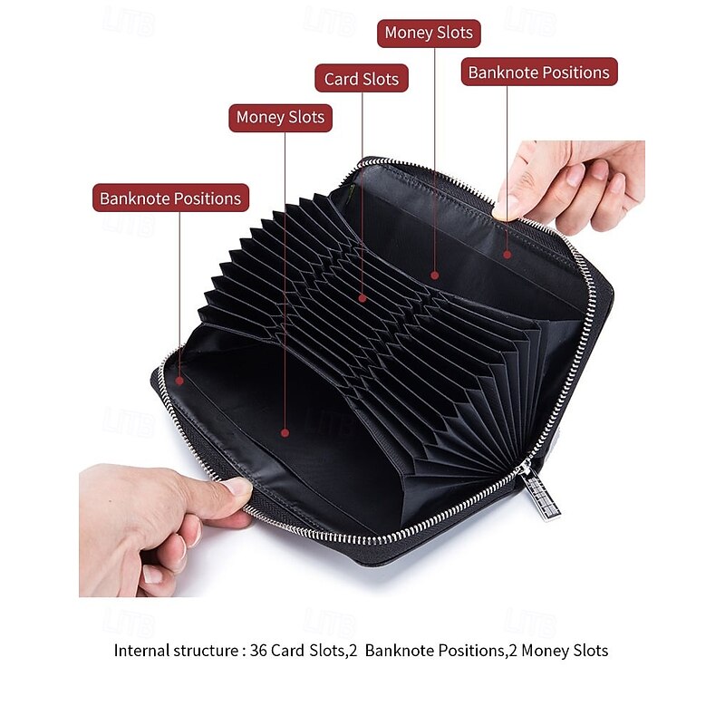 Unisex Anti-Credit Card Fraud Multi-Compartment Genuine Leather Wallet RFID Blocking Passport Holder Long Accordion Style Large Capacity Phone Bag Multifunction Card Organizer for Men and Women2