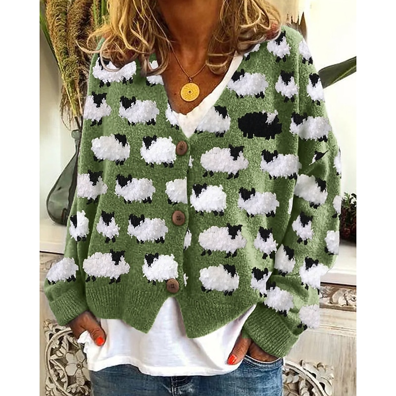 Women's Coat Casual Jacket Warm Comfortable Print Fashion Modern Casual Floral Going out Weekend Single Breasted Regular V Neck Regular Fit Long Sleeve Outerwear White Sky Blue Green Fall Winter4