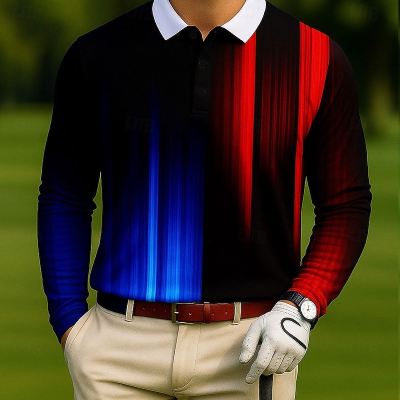 Men's Abstract Geometic Polo Long Sleeve Polo Shirts Lapel Casual Outdoor Athleisure Daily Wear 3D Print Buttons Spring Fall Winter Black  1 Black  2 Black2