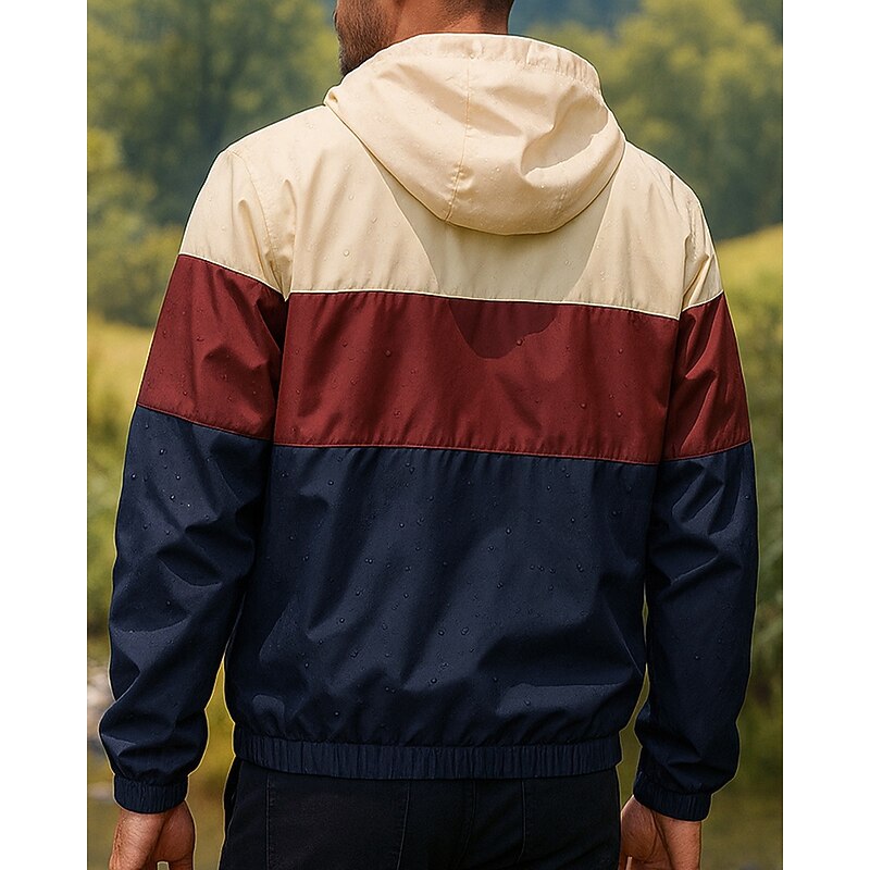 Men's Windbreaker Softshell Jacket Hiking Jacket Outdoor Waterproof Windproof Hiking Outfits Hiking Clothes Spring Autumn / Fall Top Camping / Hiking / Caving Running Patchwork Army Green Red Burgundy2