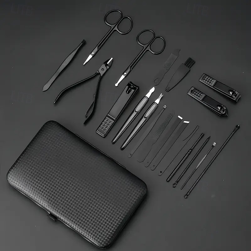 24-in-1 Stainless Steel Manicure Pedicure Tool Kit, Splash-Proof, Ultra-Sharp, Rust-Resistant with Nail Clippers, Tweezers, Eyebrow Razor, Foot File, Ear Spoon, Angled Scissors for Nose Hair Trimming2