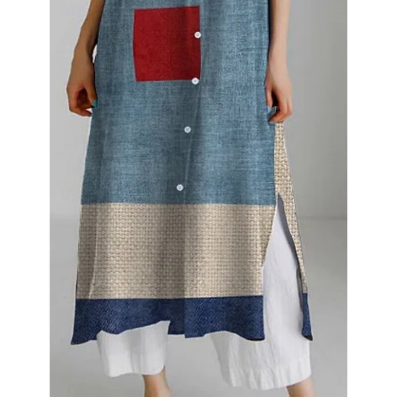 Women's Midi Dress Shirt Dress Casual Dress Fashion Modern Daily Holiday Weekend Regular Fit Plaid 3/4 Length Sleeve Shirt Collar Blue Summer Spring Fall3