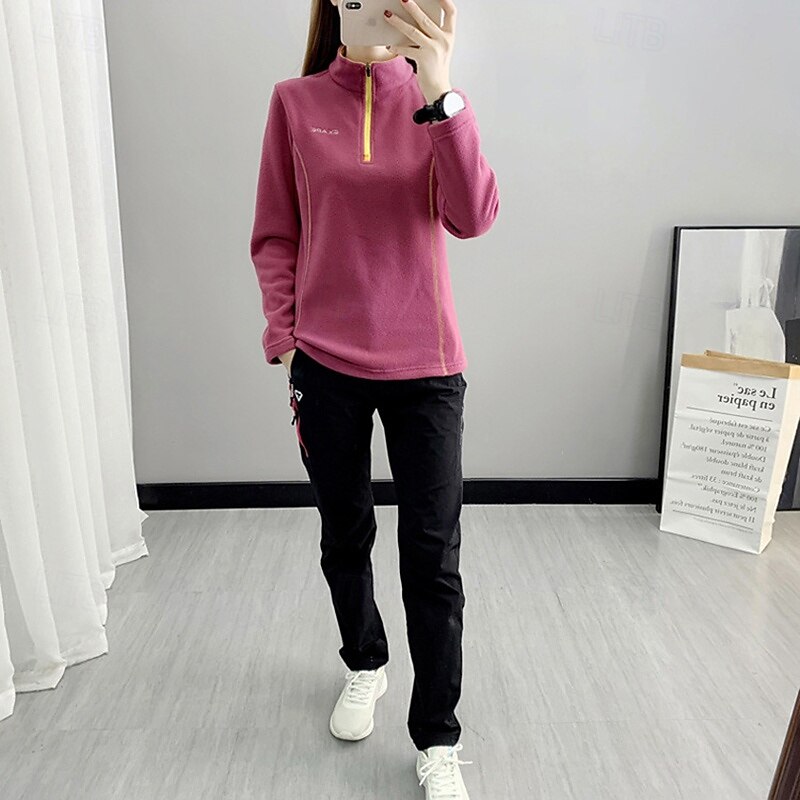 Women's Fleece Sweatshirt Thermal Sweatshirt Long Sleeve Stand Collar Top Outdoor Thermal Warm Winter Polyester Pink Red Blue Tennis Traveling Running3