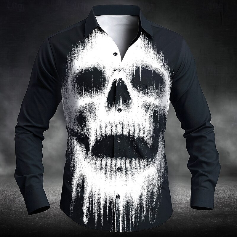 Halloween Men's Skull Halloween Costumes Shirt Button Up Shirt Long Sleeve Dark Punk Gothic Style Outdoor Holiday Summer Spring Turndown 3D Print Collared Shirts White Red Blue Green Light Blue2