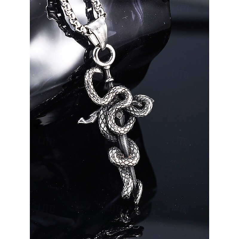 Men's Halloween Titanium Steel Snake Sword Pendant Necklace – Gothic Punk Cross Chain Jewelry for Costume Parties, Cosplay and Daily Fashion4